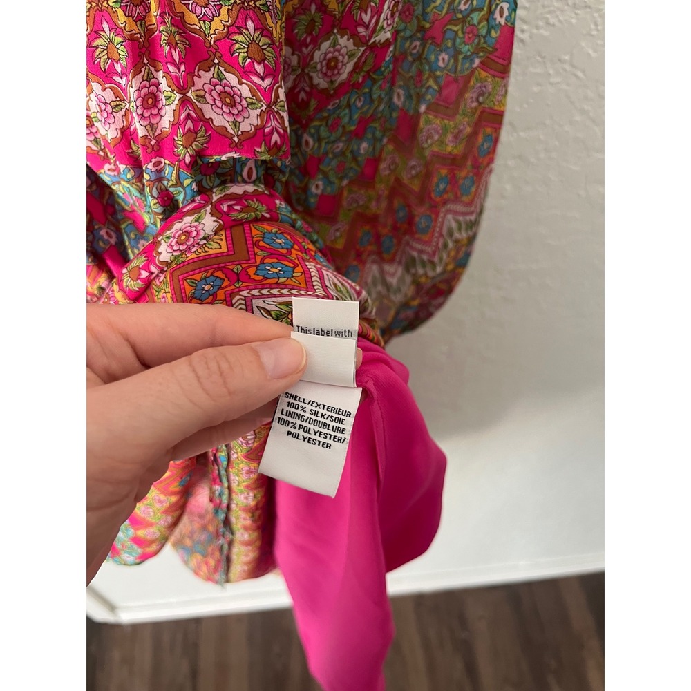 Diane von Furstenberg 100% Silk Pink Geometric Floral Print Peasant Dress 10 - Picture 8 of 9